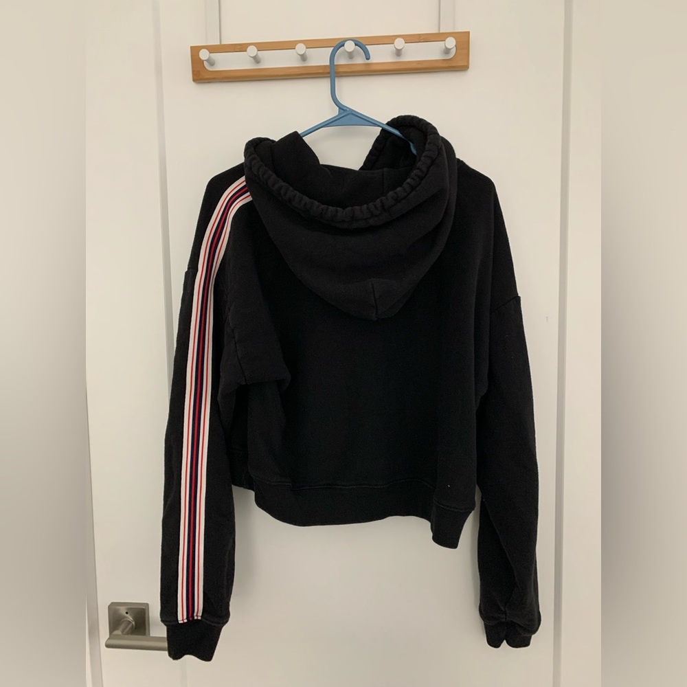 Aritzia TNA cropped striped black hoodie